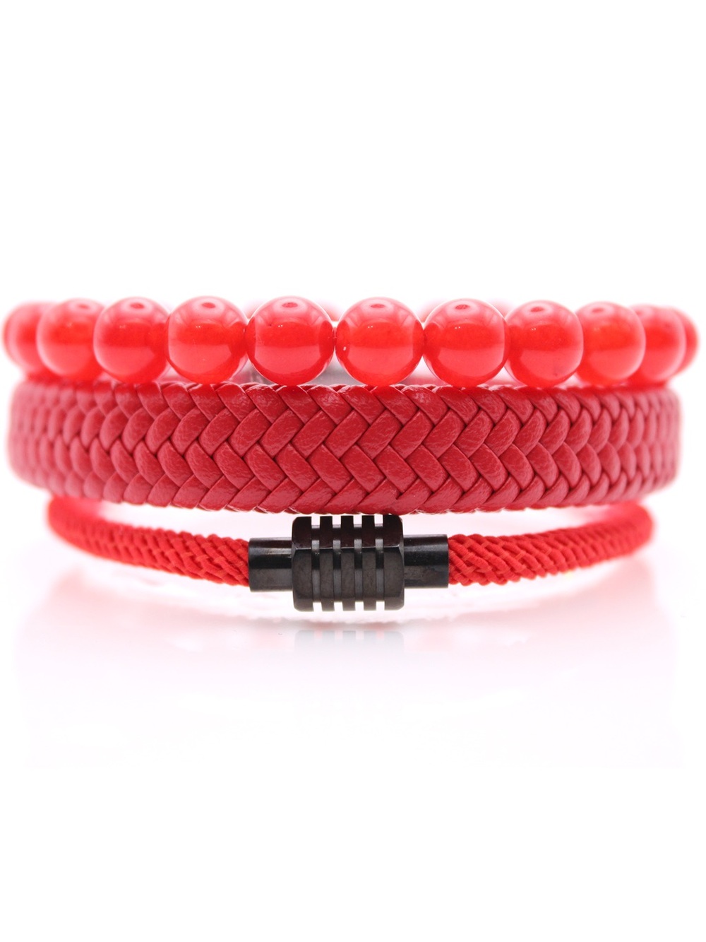 Red Men's Triple-Strand Bracelet Set